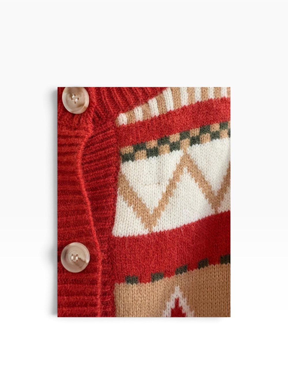 CIDER Cardigan Sweater Red Cream Geometric Knit Size M - Picture 4 of 5